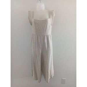 Entro Linen Smocked Jumpsuit Wide Leg Large Eyelet Oatmeal Off White BOHO Travel